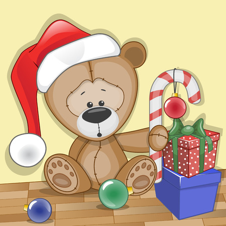 Christmas illustration of cartoon Bear in a Santa's hatのイラスト素材