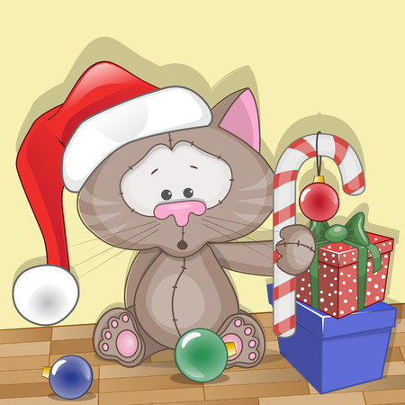 Christmas illustration of cartoon Bear in a Santa's hatのイラスト素材