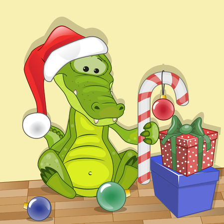 Christmas illustration of cartoon Bear in a Santa's hatのイラスト素材