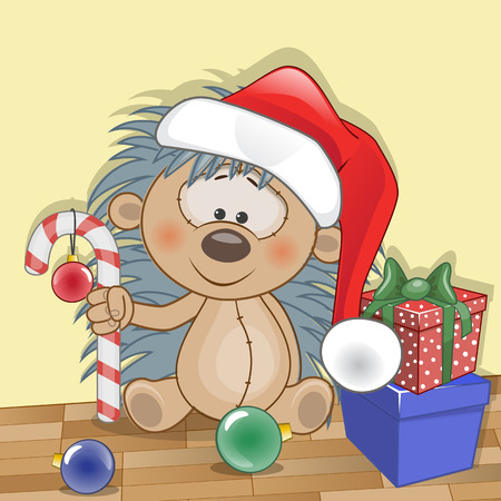Christmas illustration of cartoon Bear in a Santa's hatのイラスト素材
