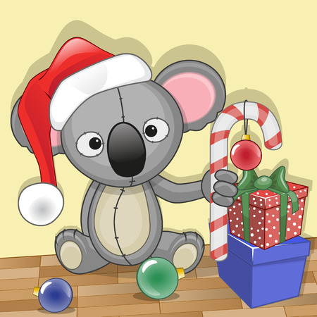 Christmas illustration of cartoon Bear in a Santa's hatのイラスト素材