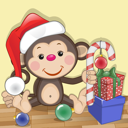 Christmas illustration of cartoon Bear in a Santa's hatのイラスト素材