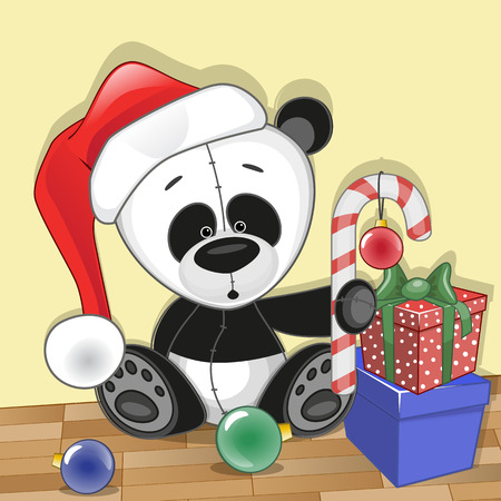 Christmas illustration of cartoon Bear in a Santa's hatのイラスト素材