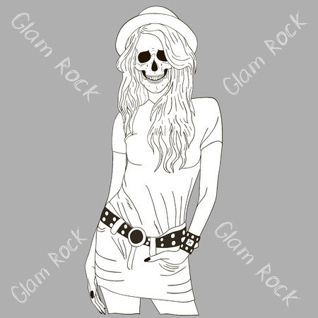 Fashion illustration of skull girlのイラスト素材