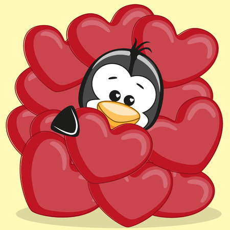 Valentine card with Penguin in heartsのイラスト素材