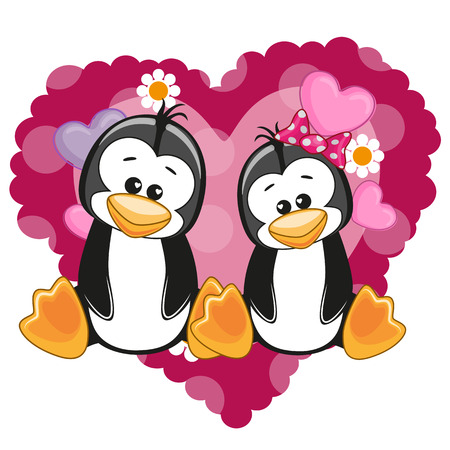 Two Penguins on a background of heartのイラスト素材
