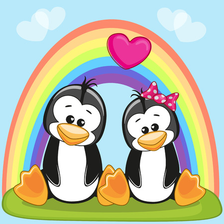 Valentine card with Lovers Penguinsのイラスト素材