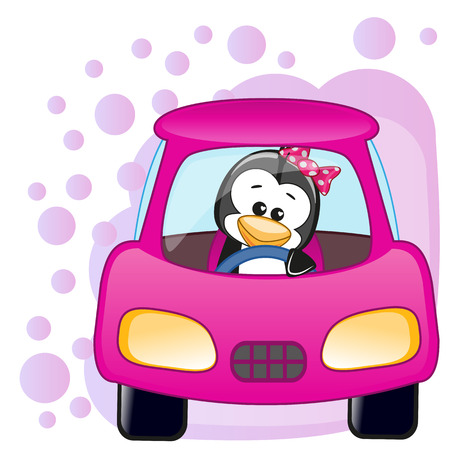 Cute Penguin girl is sitting in a carのイラスト素材