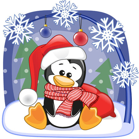 Christmas illustration of cartoon Santa Penguinのイラスト素材