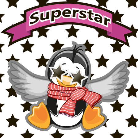 Penguin with star glasses on the background of starsのイラスト素材