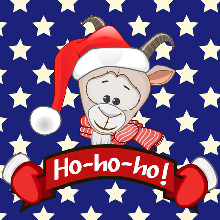 Goat in a Santa hat with giftのイラスト素材