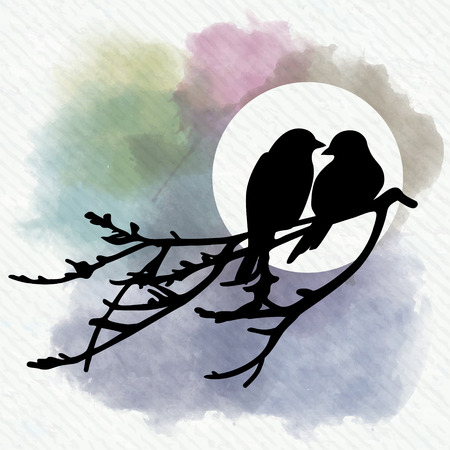 Two birds is sitting on a branchのイラスト素材