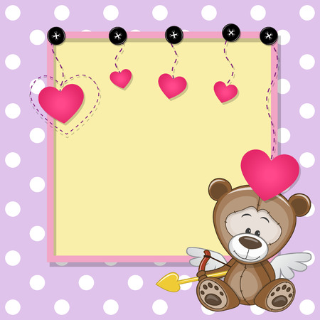 Cupid Teddy Bear with a bow on a background of frameのイラスト素材
