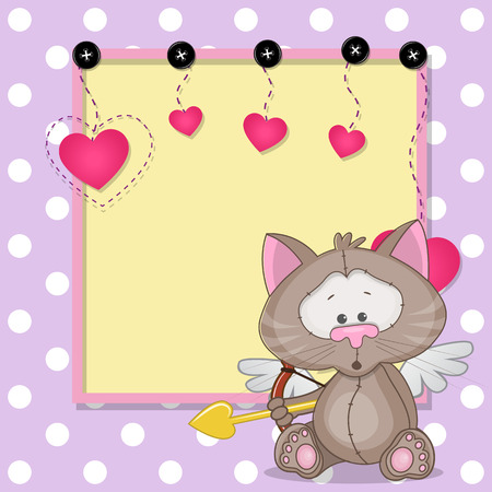 Cupid Cat with a bow on a background of frameのイラスト素材