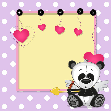 Cupid Panda with a bow on a background of frameのイラスト素材