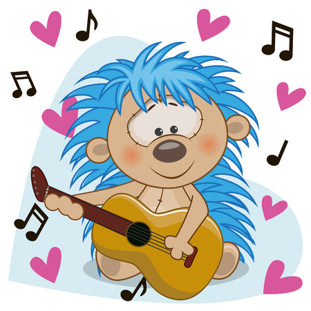 Hedgehog with a guitar on background music and heartsのイラスト素材