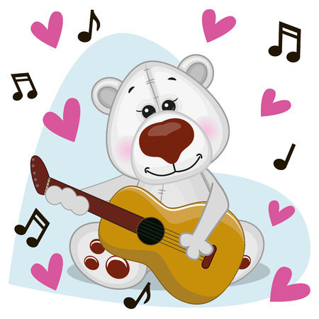 Polar Bear with a guitar on background music and heartsのイラスト素材