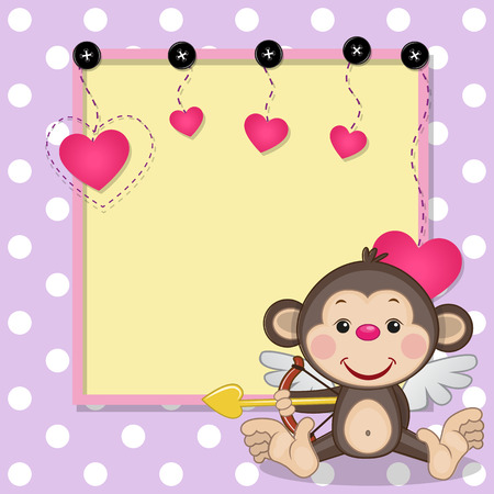 Cupid Monkey with a bow on a background of frameのイラスト素材