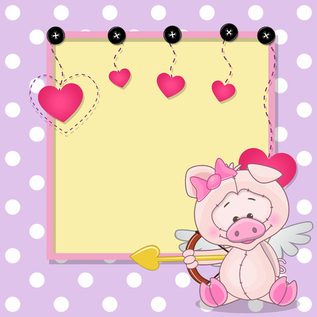 Cupid Pig with a bow on a background of frameのイラスト素材