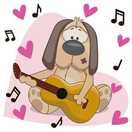 Dog with a guitar on background music and heartsのイラスト素材