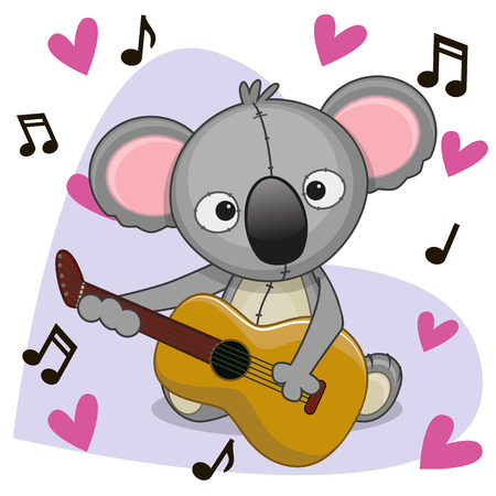 Koala with a guitar on background music and heartsのイラスト素材