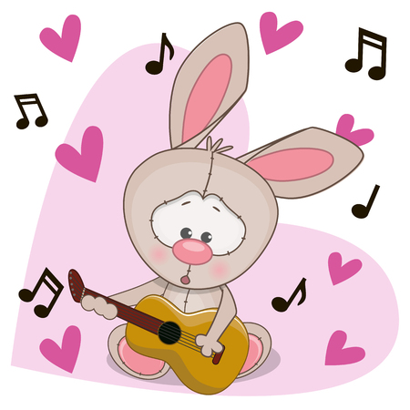 Rabbit with a guitar on background music and heartsのイラスト素材