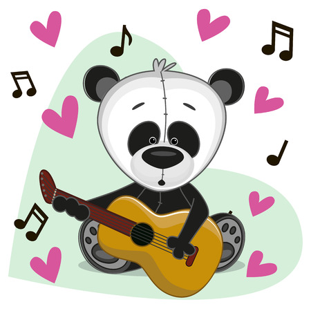 Panda with a guitar on background music and heartsのイラスト素材