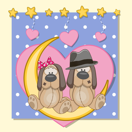 Valentine card with Lovers Dogs on the moonのイラスト素材