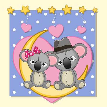 Valentine card with Lovers Koalas on the moonのイラスト素材
