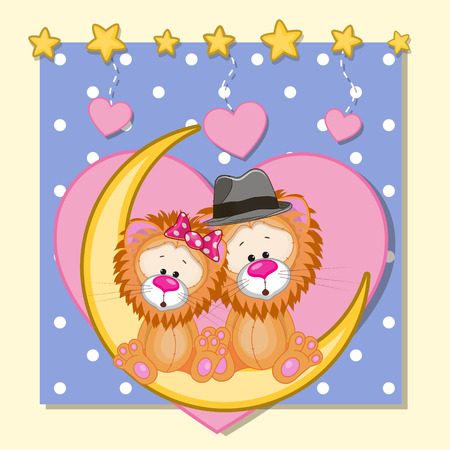 Valentine card with Lovers Lions on the moonのイラスト素材