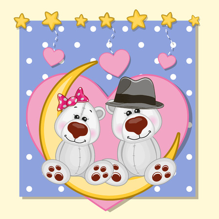 Valentine card with Lovers Polar Bears on the moonのイラスト素材