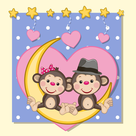 Valentine card with Lovers Monkeys on the moonのイラスト素材