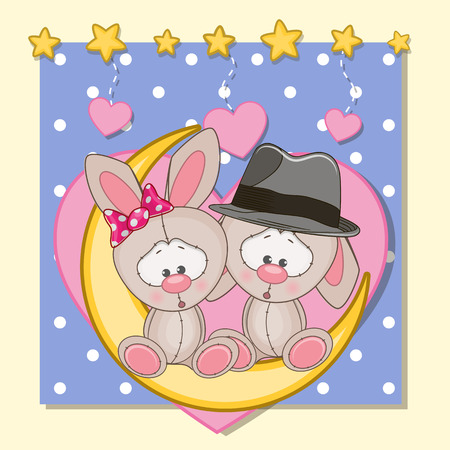 Valentine card with Lovers Rabbits on the moonのイラスト素材