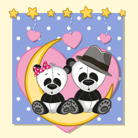 Valentine card with Lovers Pandas on the moonのイラスト素材