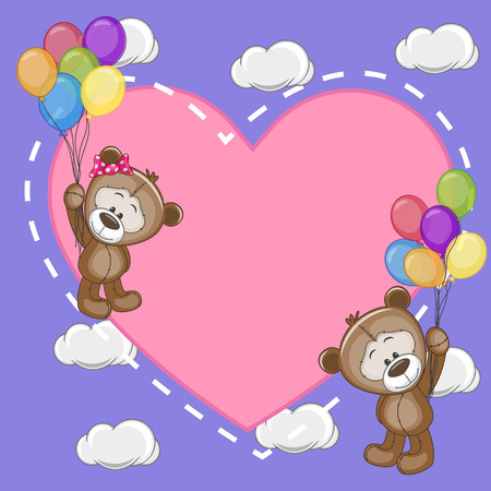 Valentine card with Lovers Bears flying on balloonsのイラスト素材