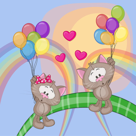 Valentine card with Lovers Cats flying on balloonsのイラスト素材