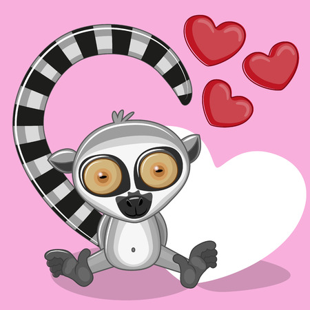 Greeting card Lemur with heartsのイラスト素材