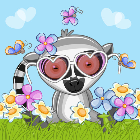 Lemur with flowers and butterfliesのイラスト素材