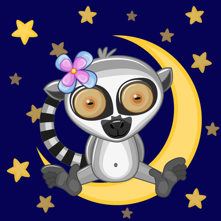 Cute Lemur is sitting on the moonのイラスト素材