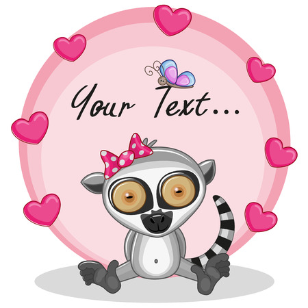 Greeting card Lemur girl with heartsのイラスト素材