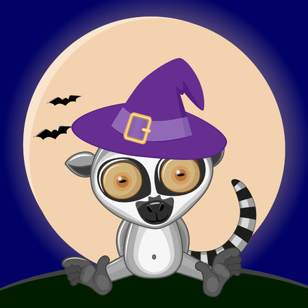 Lemur in hat on the background of the moonのイラスト素材