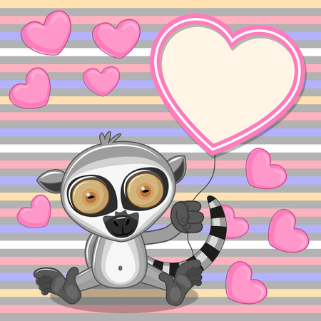 Valentine card with Lemur with heart frameのイラスト素材