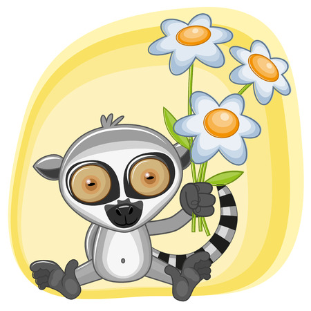 Greeting card Lemur with flowersのイラスト素材