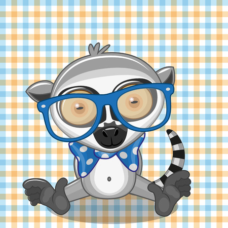 Hipster Lemur on a plaid backgroundのイラスト素材