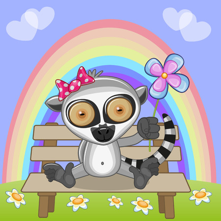 Greeting card Lemur with flowerのイラスト素材