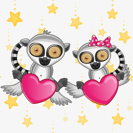 Valentine card with Lovers Lemurs on the flying heartsのイラスト素材
