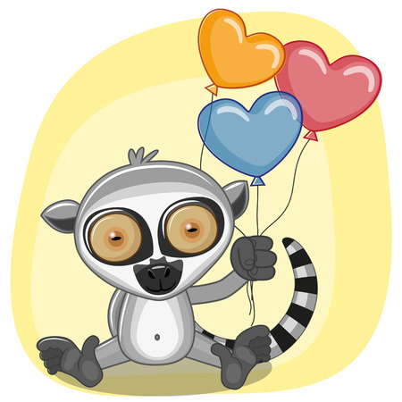 Greeting card Lemur with balloonsのイラスト素材