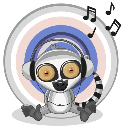 Cute cartoon Lemur with headphonesのイラスト素材