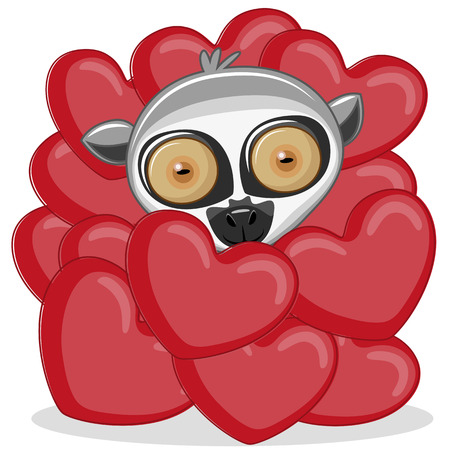 Valentine card with Lemur in heartsのイラスト素材