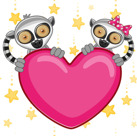 Valentine card with Lovers Lemursのイラスト素材